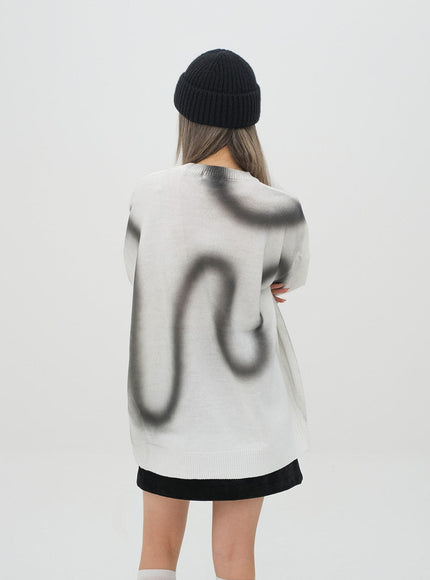 Graffiti Print Knit Pullover