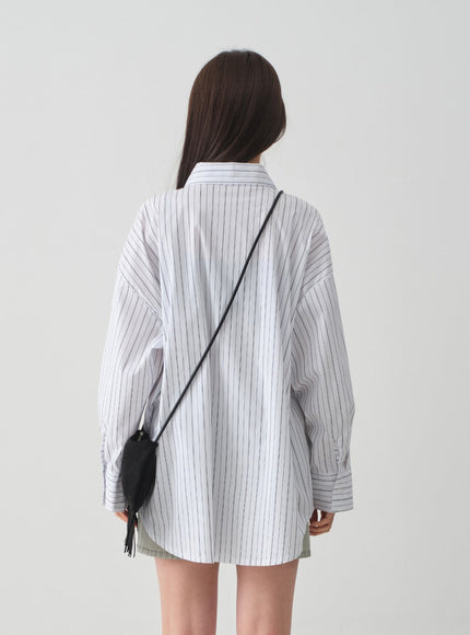 Oversized Striped Shirt with Waist Band Set CY27