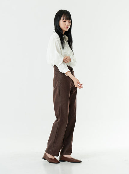 Washed Dark Brown Straight Fit Pants OG24