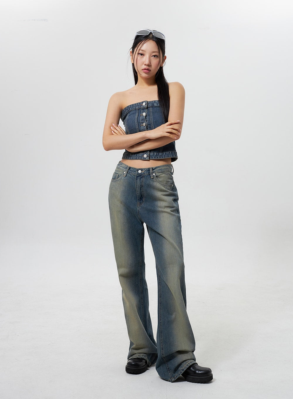 denim-button-tube-top-cy323