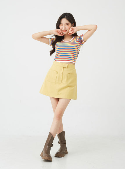 Button A-Line Cotton Mini Skirt BG08