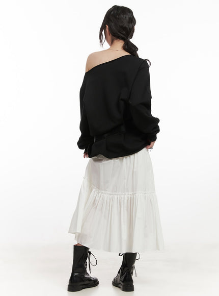 Chic One-Shoulder Studded Sweatshirt CJ523