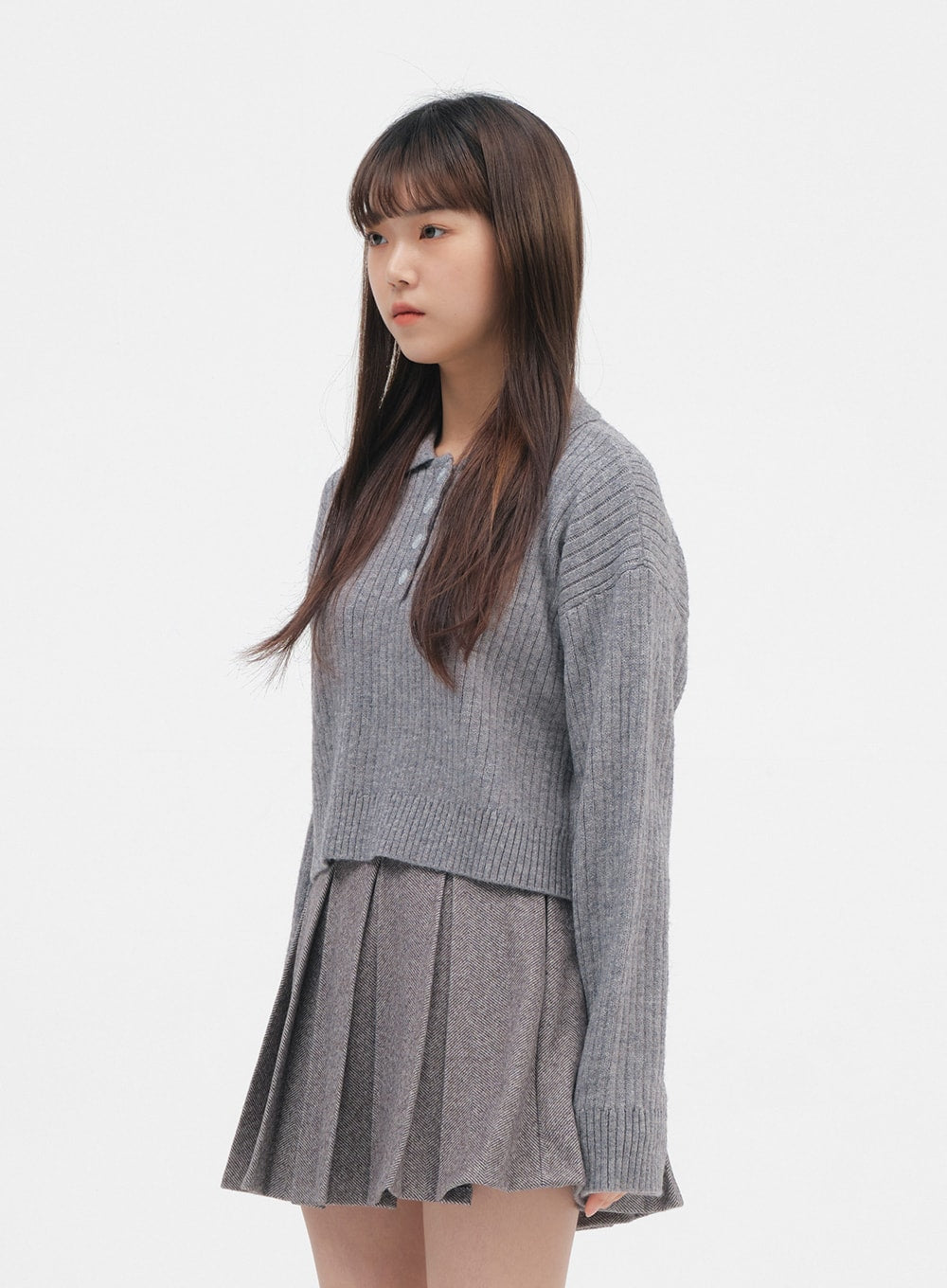 Button-Up Collar Crop Knit