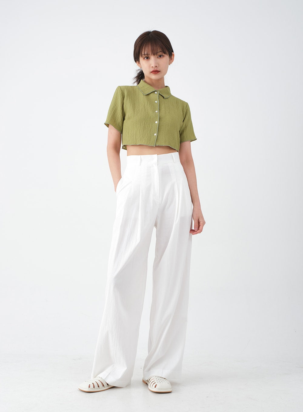 Wide Leg Tailored Pintuck Trousers CM3