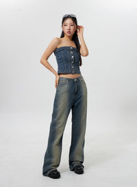 denim-button-tube-top-cy323