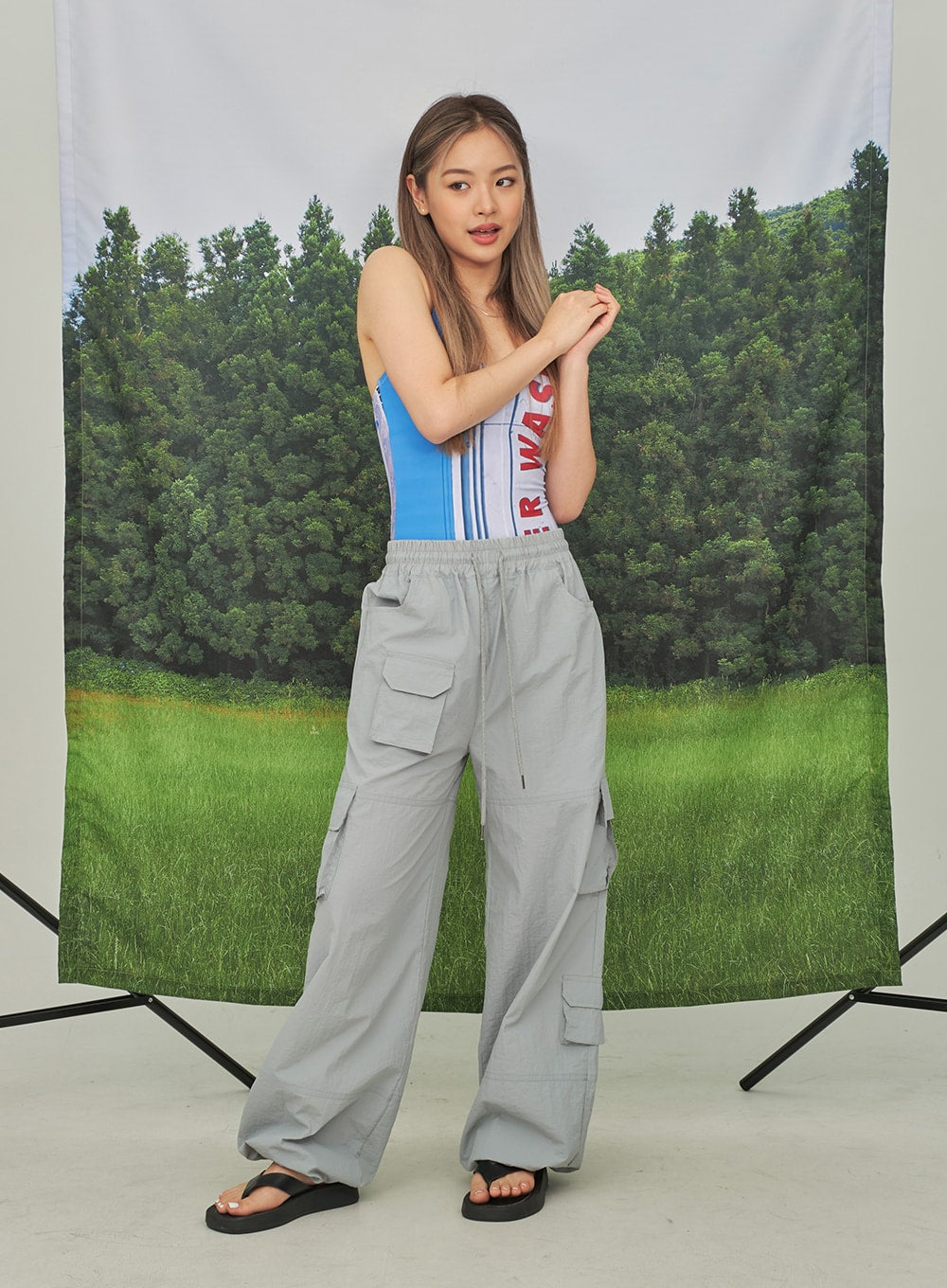 Nylon Oversized Cargo Pants CY26