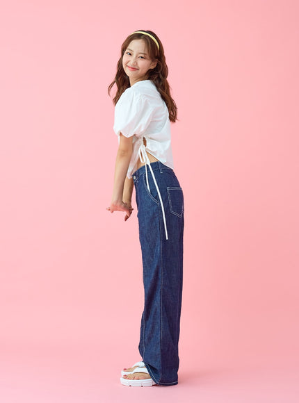 Stitch Line Wide Leg Denim Pants BG03