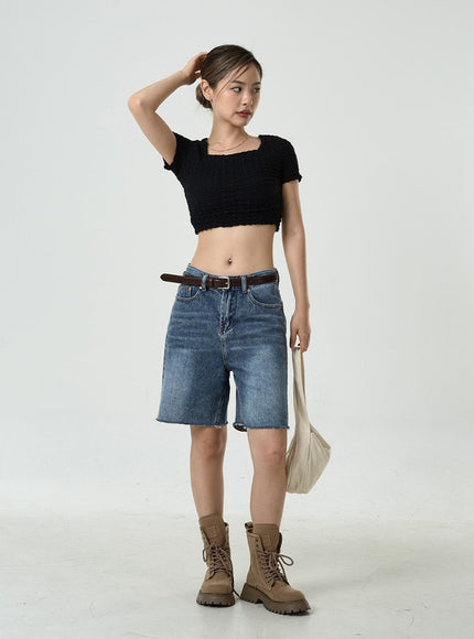 Wrinkled Square Neck Crop Top CU6