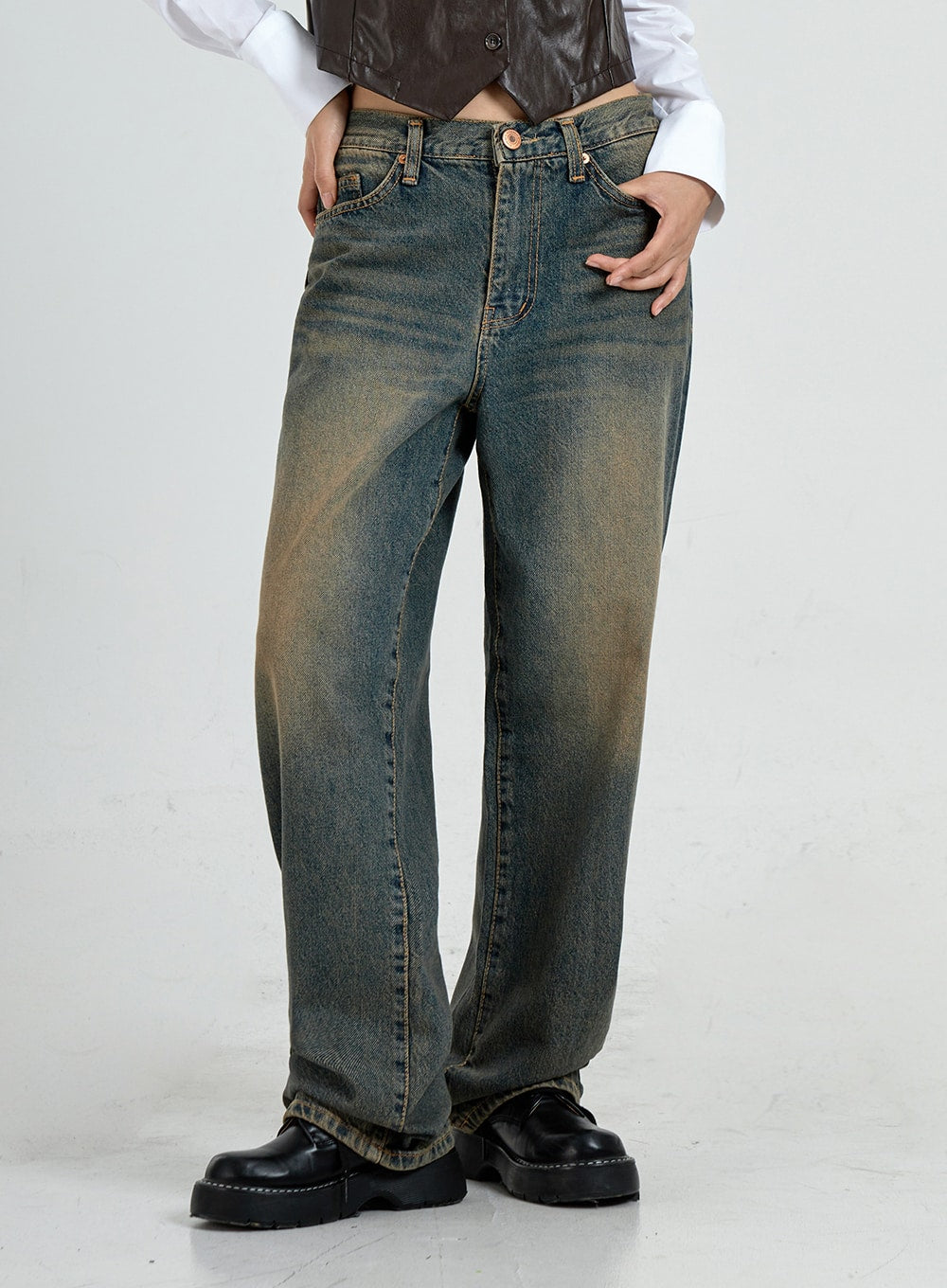 Vintage Washing Wide Denim Pants CO13