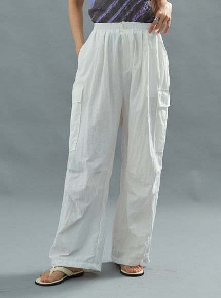 White Nylon Cargo Pants CU21