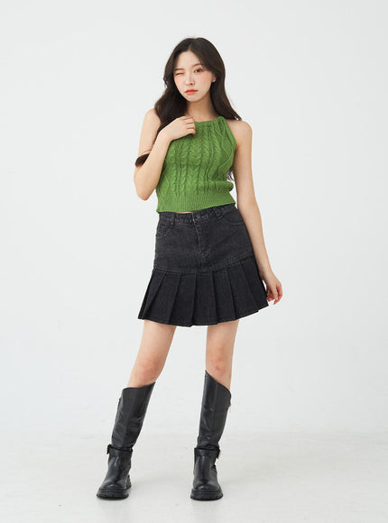 Cable Knitted Halterneck Sleeveless BG02