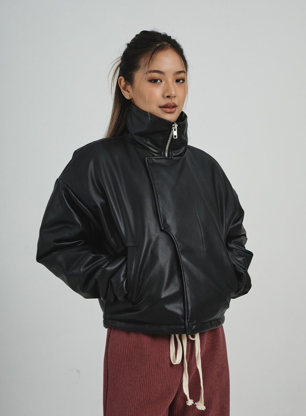 Faux Leather Puffer Jacket CN28