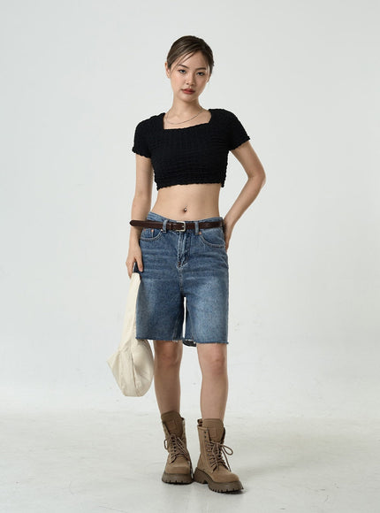 Wrinkled Square Neck Crop Top CU6