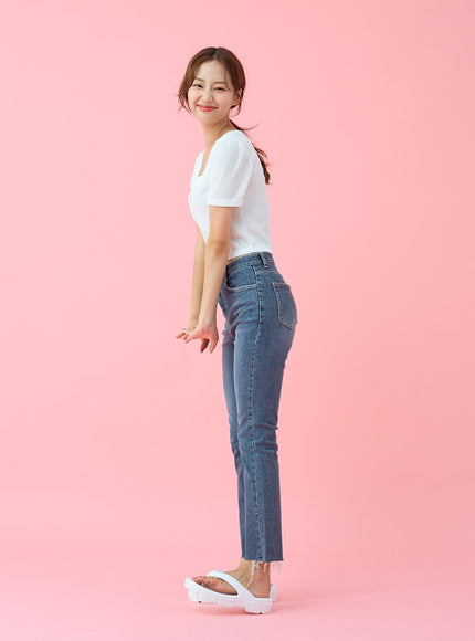 Cut Hem Span Skinny Pants BU29