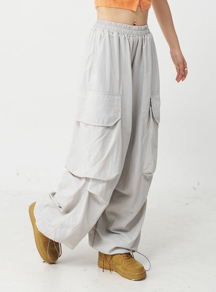 Drawstring Hem Long Wide Cargo Pants CJ21