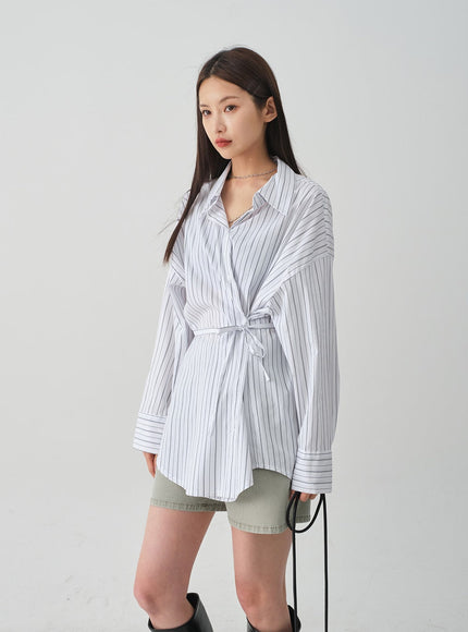 Oversized Striped Shirt with Waist Band Set CY27