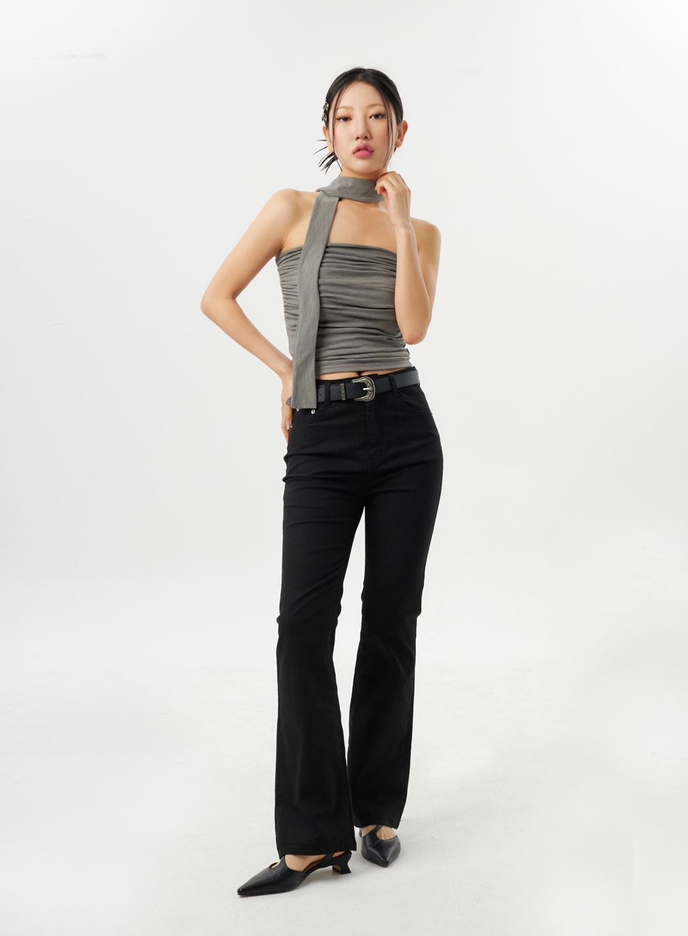 Ruched Tube Top With Scarf CY315