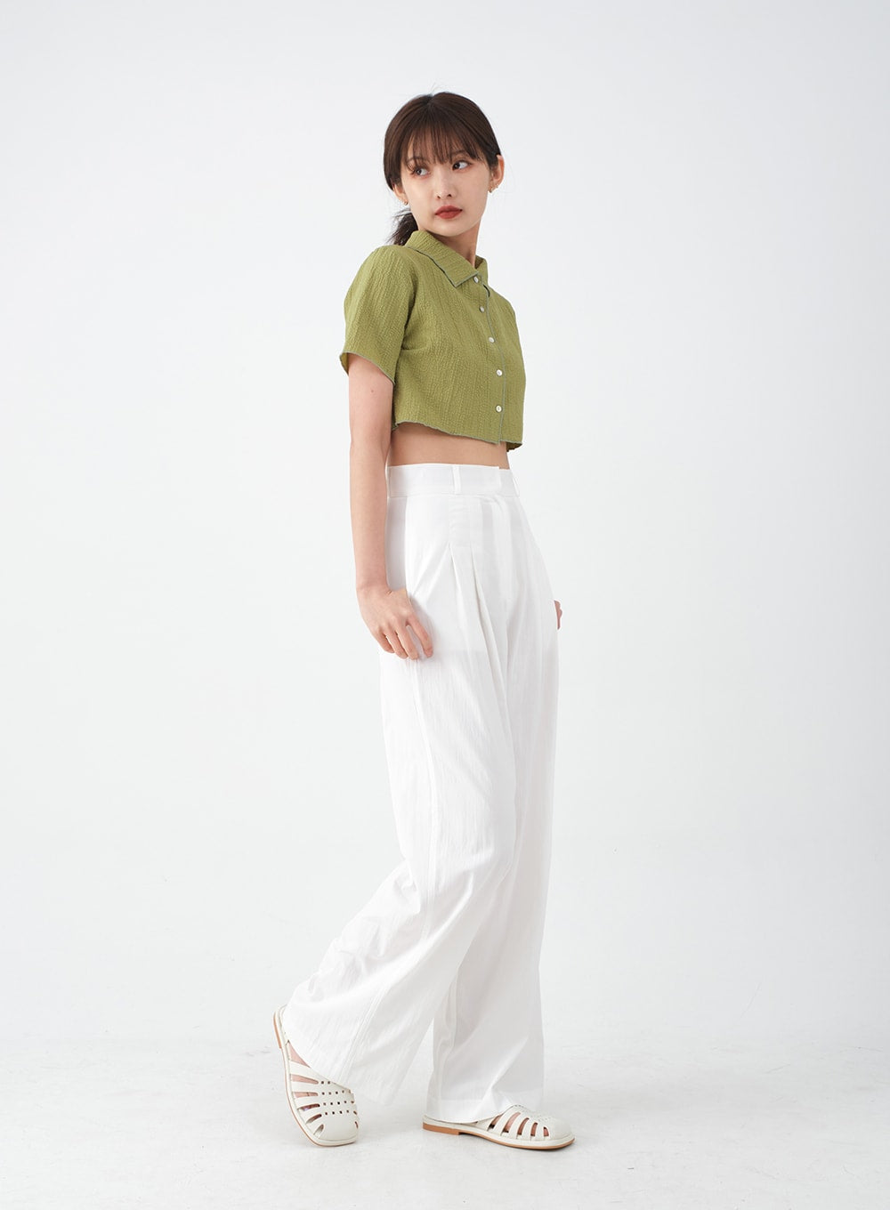 Wide Leg Tailored Pintuck Trousers CM3