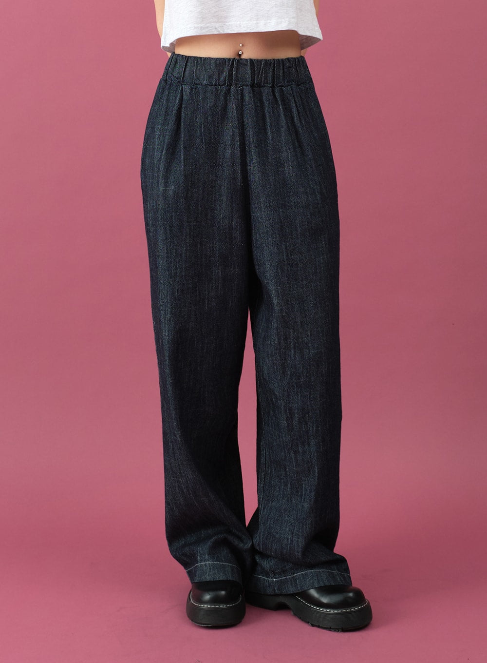 Linen Banded Wide Denim Pants CM12