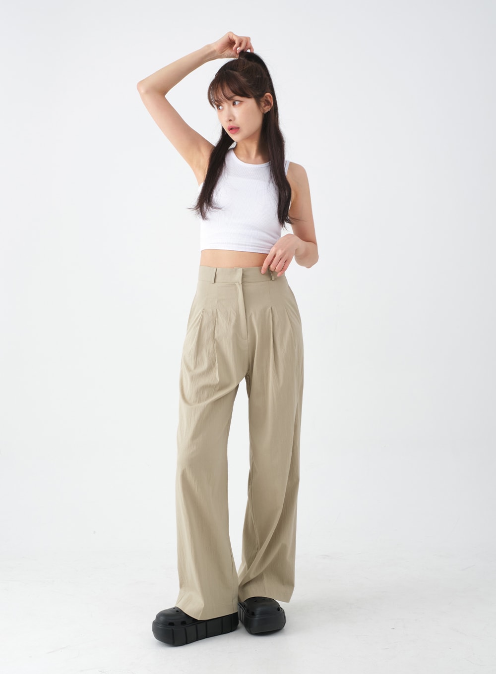 Wide Leg Tailored Pintuck Trousers CM3