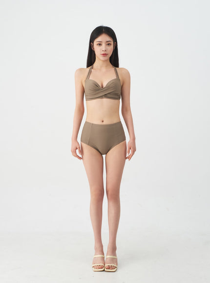 Halterneck Tweed Basic Bikini Set IJ13