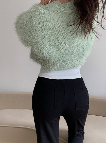 Fuzzy V Neck Cropped Cardigan J31