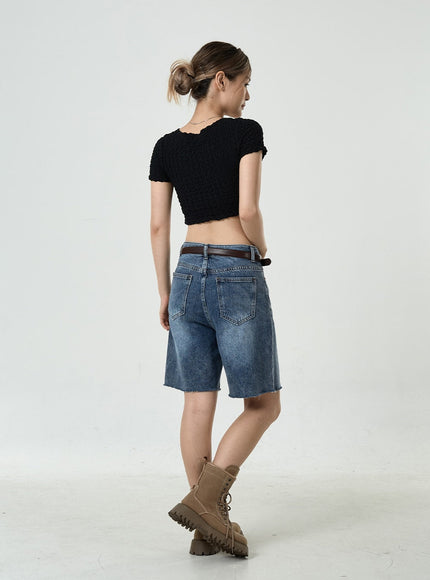 Wrinkled Square Neck Crop Top CU6