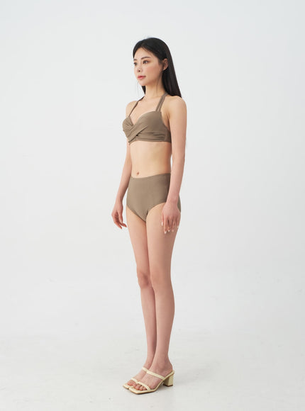 Halterneck Tweed Basic Bikini Set IJ13