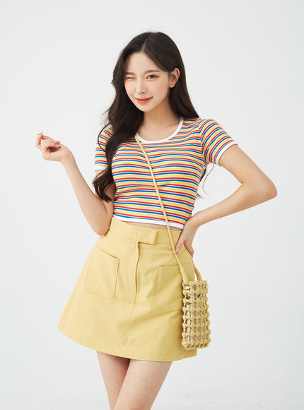 Button A-Line Cotton Mini Skirt BG08