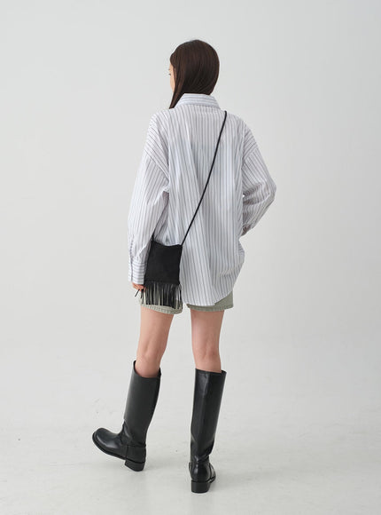 Oversized Striped Shirt with Waist Band Set CY27