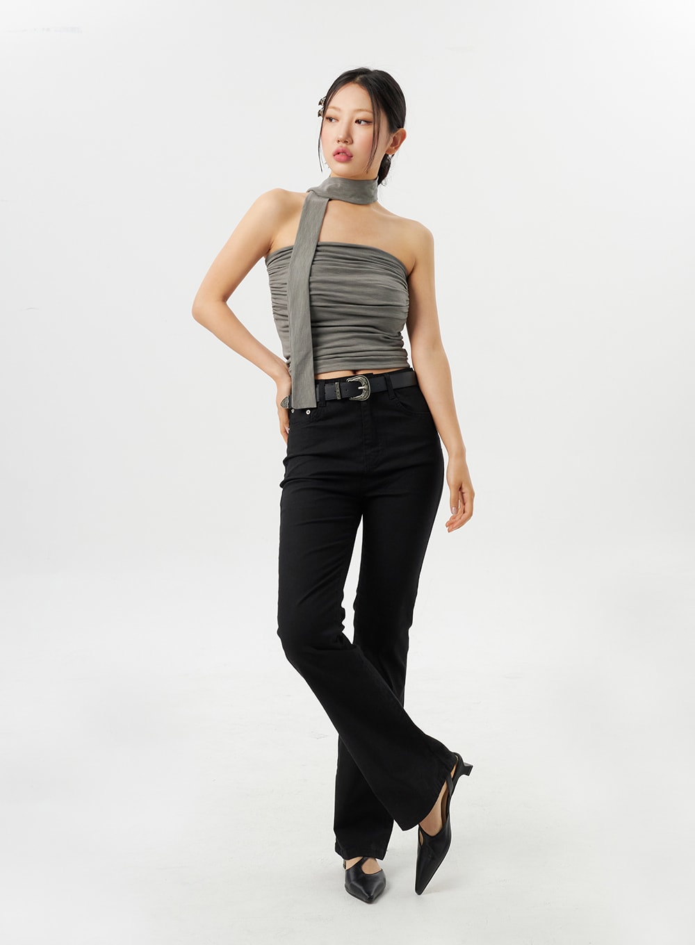 Ruched Tube Top With Scarf CY315