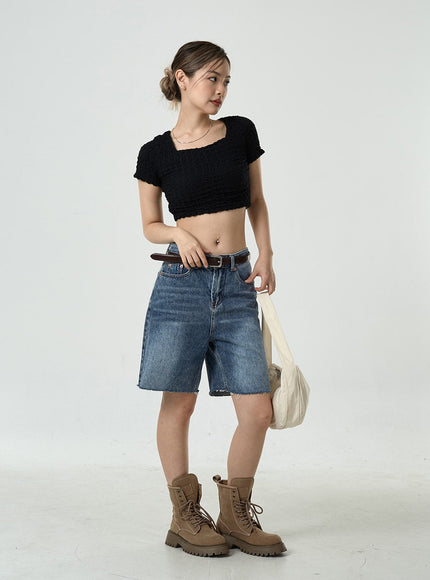 Wrinkled Square Neck Crop Top CU6