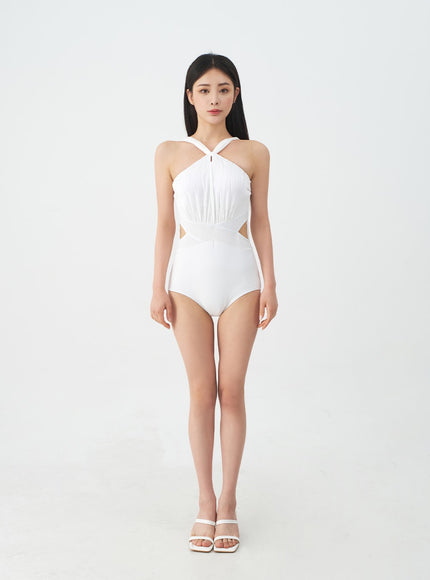 Halterneck Slit One Piece Swimsuit IJ13