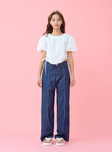 Stitch Line Wide Leg Denim Pants BG03