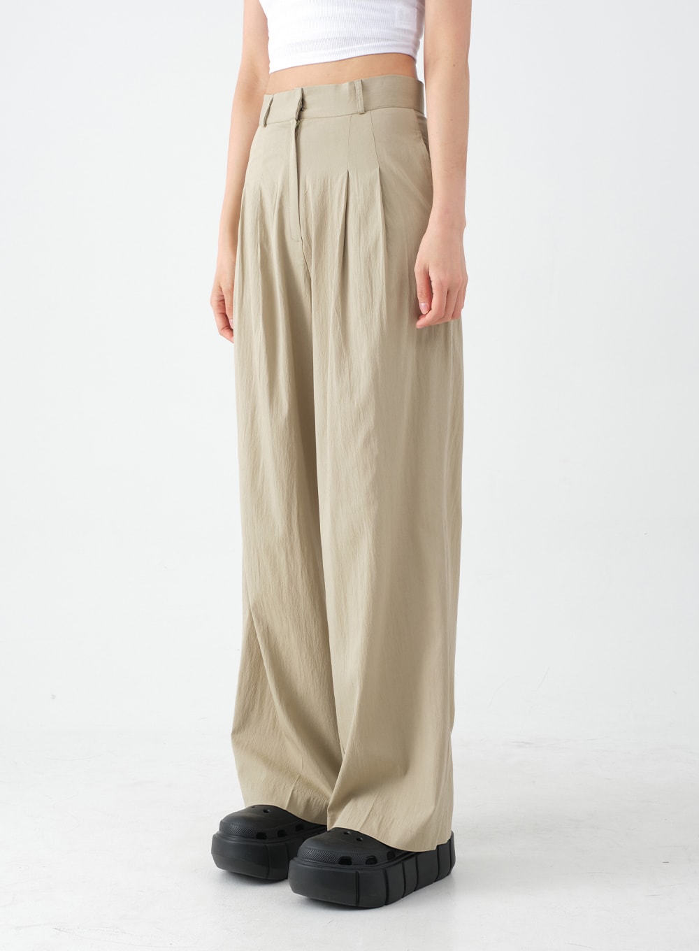 Wide Leg Tailored Pintuck Trousers CM3