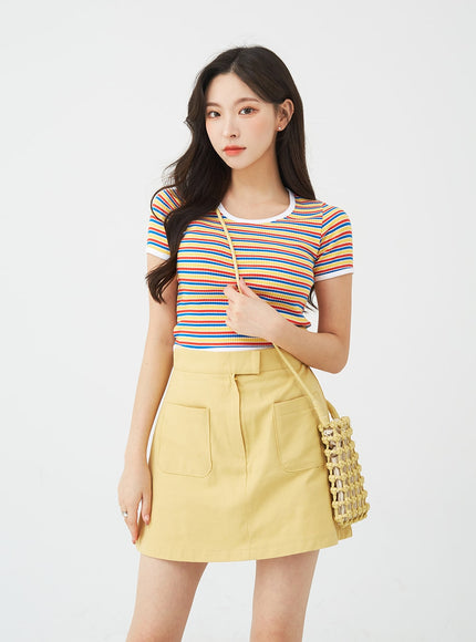 Button A-Line Cotton Mini Skirt BG08