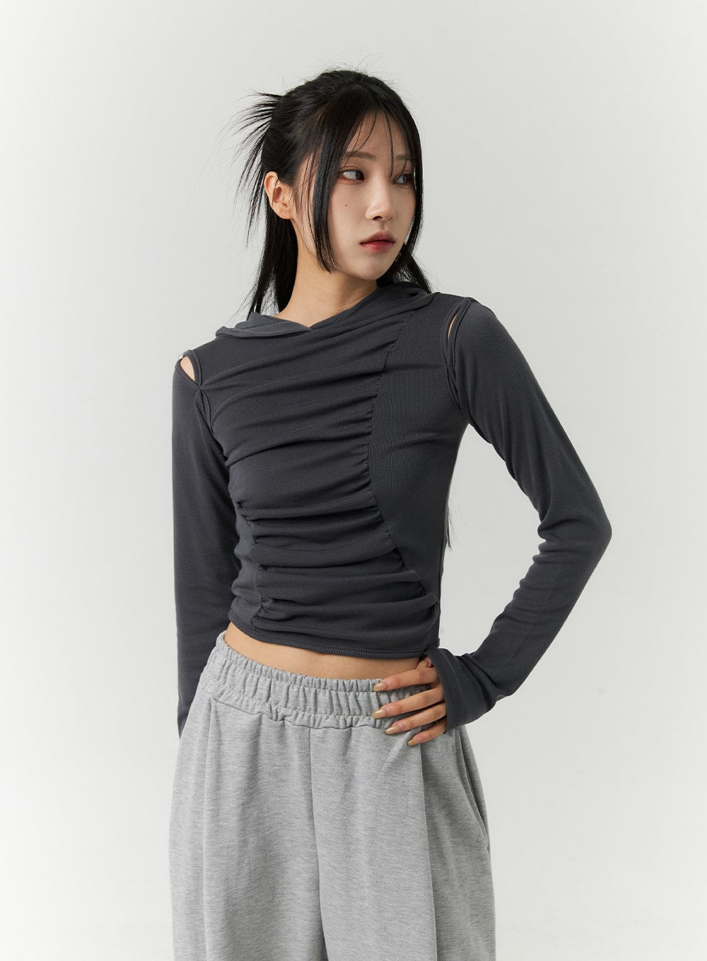 Cutout Hooded Crop Top CO323