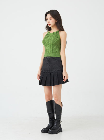 Cable Knitted Halterneck Sleeveless BG02