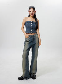 denim-button-tube-top-cy323