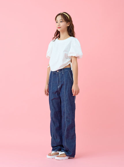 Stitch Line Wide Leg Denim Pants BG03