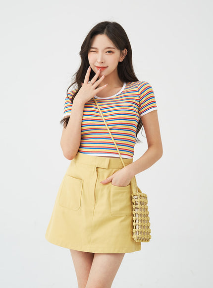 Button A-Line Cotton Mini Skirt BG08