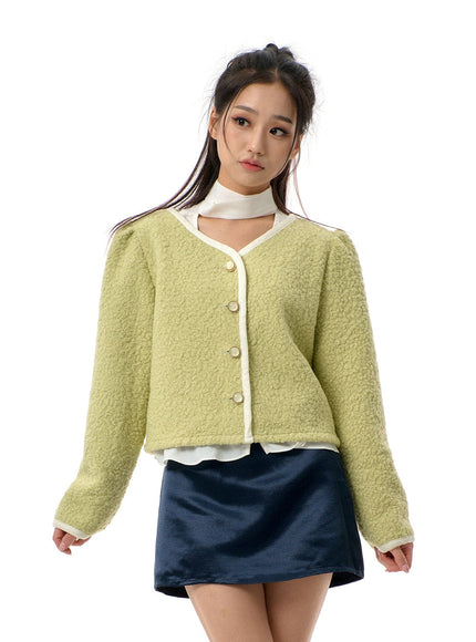 Faux Fur V-Neck Cropped Jacket BJ310