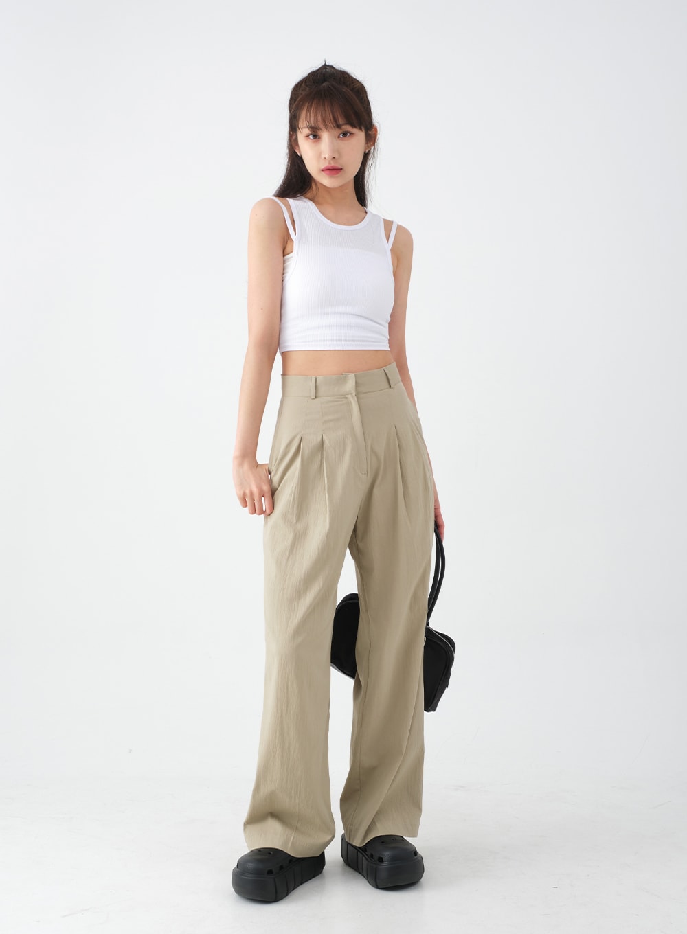 Wide Leg Tailored Pintuck Trousers CM3