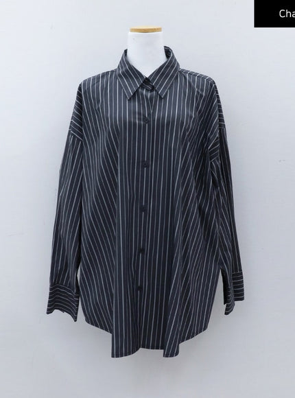 Oversized Striped Shirt with Waist Band Set CY27