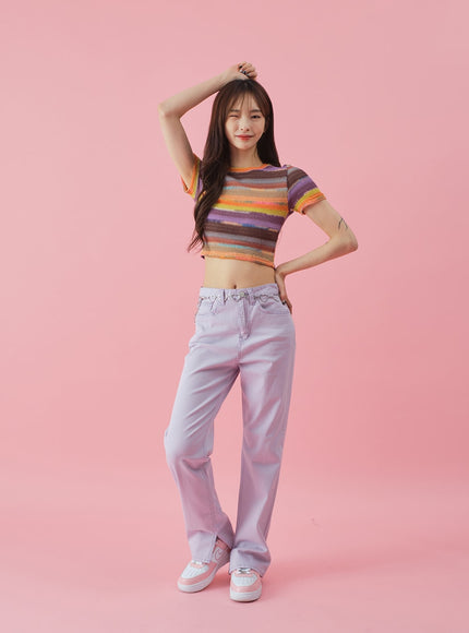 Side Slit Semi Wide Colorful Pants BY30