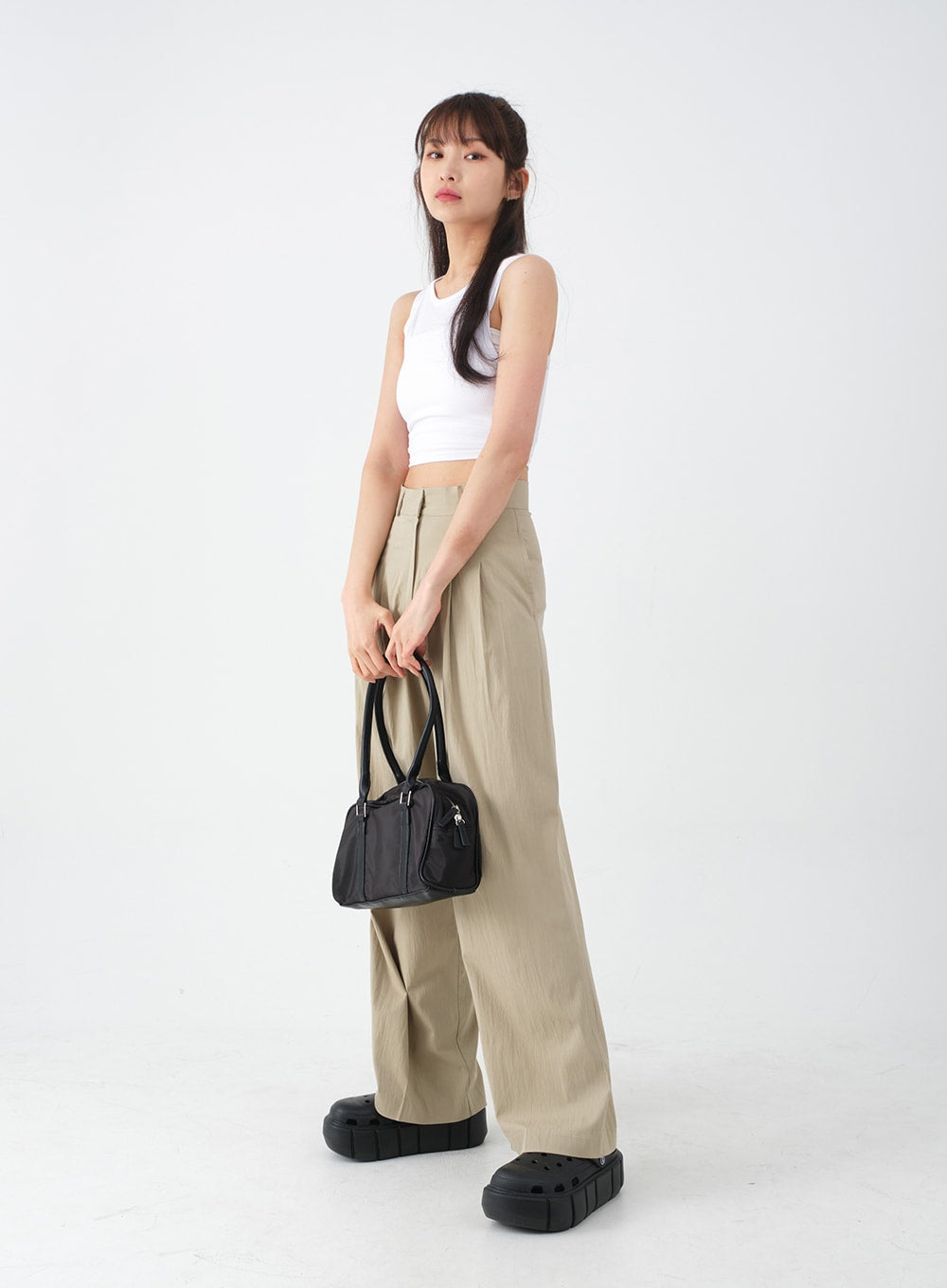 Wide Leg Tailored Pintuck Trousers CM3