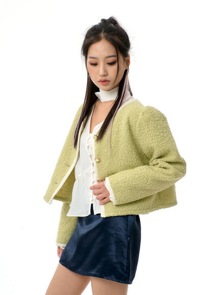 Faux Fur V-Neck Cropped Jacket BJ310