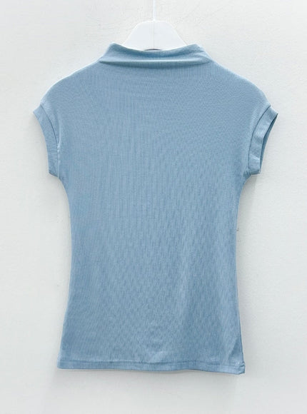 Half Turtleneck Sleeveless Ribbed T-shirt L1002