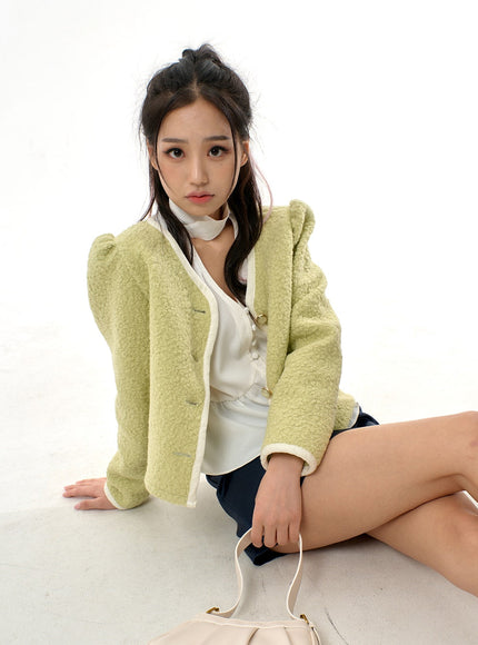 Faux Fur V-Neck Cropped Jacket BJ310