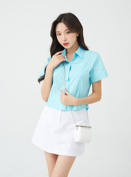 Button A-Line Cotton Mini Skirt BG08